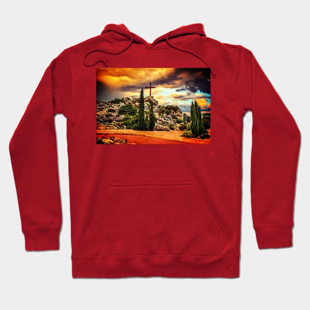 Cross On A Hill With Sunset Hoodie by ChristianShirtsStudios